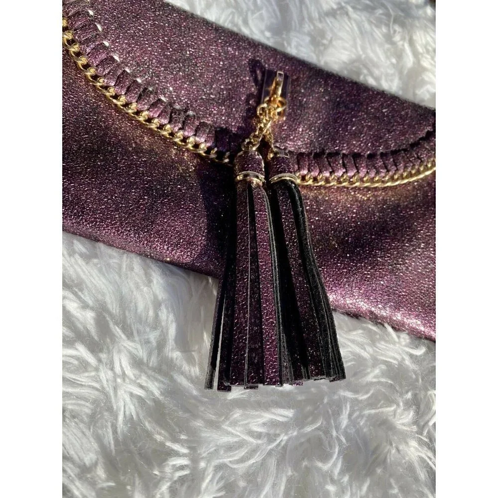 Sondra Roberts purple sparkly wristlet with gold chain details
